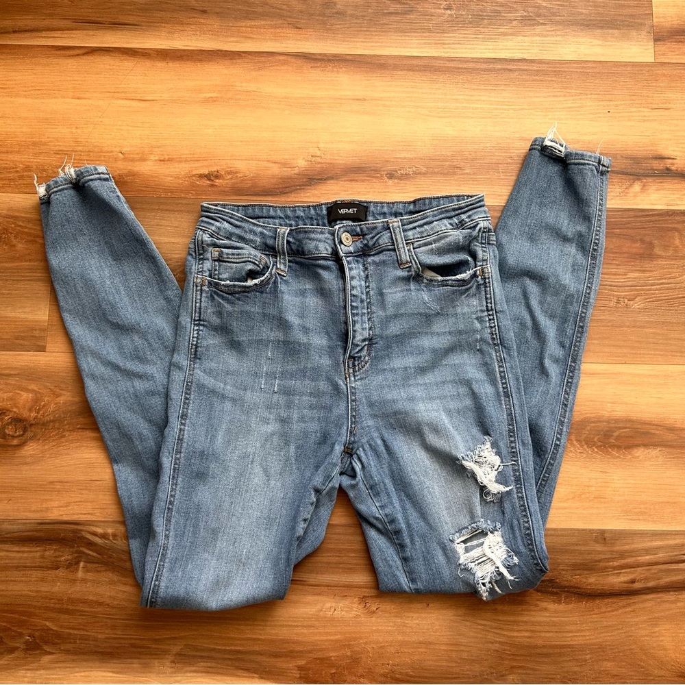 Vervet Womens Jeans mid rise distressed skinny jeans Charcoal Size 29 - Picture 2 of 16
